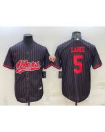 Men's San Francisco 49ers #5 Trey Lance Black With Patch Cool Base Stitched Baseball Jersey