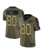 Men's San Francisco 49ers #80 Jerry Rice 2021 Olive Camo Salute To Service Limited Stitched Jersey