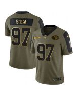 Men's San Francisco 49ers #97 Nick Bosa 2021 Olive Camo Salute To Service Golden Limited Stitched Jersey