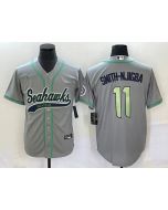 Men's Seattle Seahawks #11 Jaxon Smith-Njigba Grey With Patch Cool Base Stitched Baseball Jersey (Grey)