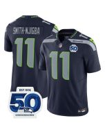 Men's Seattle Seahawks #11 Jaxon Smith-Njigba Navy 2025 F.U.S.E. 50th Anniversary Patch Vapor Untouchable Limited Stitched Football Jersey