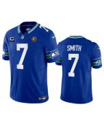 Men's Seattle Seahawks #7 Geno Smith Blue 2023 F.U.S.E. Throwback With 1-star C Patch And John Madden Patch Vapor Limited Stitched Football Jersey