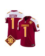 Men's Washington Commanders #1 Jahan Dotson Burgundy/White 2023 F.U.S.E. 90th Anniversary Vapor Limited Stitched Football Jersey
