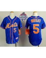 Mets #5 David Wright Blue Alternate Home Cool W/2015 World Series Patch Stitched Youth MLB Jersey