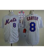 Mets #8 Gary Carter White(Blue Strip) Home Cool Base W/2015 World Series Patch Stitched MLB Jersey