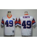 Mitchel and Ness Broncos #49 Dennis Smith White With 75 Anniversary Patch Stitched Throwback NFL Jersey