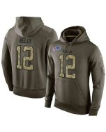 NFL Men's Buffalo Bills #12 Jim Kelly Stitched Green Olive Salute To Service KO Performance Hoodie