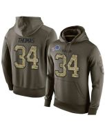 NFL Men's Buffalo Bills #34 Thurman Thomas Stitched Green Olive Salute To Service KO Performance Hoodie