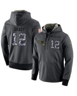 NFL Men's New England Patriots #12 Tom Brady Stitched Black Anthracite Salute to Service Player Performance Hoodie