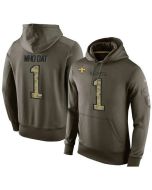 NFL Men's New Orleans Saints #1 Who Dat Stitched Green Olive Salute To Service KO Performance Hoodie