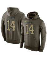 NFL Men's San Diego Chargers #14 Dan Fouts Stitched Green Olive Salute To Service KO Performance Hoodie