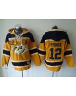 Predators #12 Mike Fisher Yellow Sawyer Hooded Sweatshirt Stitched NHL Jersey