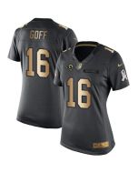 Rams #16 Jared Goff Black Women's Stitched NFL Limited Gold Salute to Service Jersey