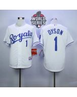 Royals #1 Jarrod Dyson White Cool Base W/2015 World Series Patch Stitched MLB Jersey
