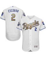 Royals #2 Alcides Escobar White 2015 World Series Champions Gold Program FlexBase Authentic Stitched MLB Jersey