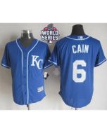 Royals #6 Lorenzo Cain Blue Alternate 2 New Cool Base W/2015 World Series Patch Stitched MLB Jersey