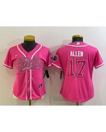 Women's Buffalo Bills #17 Josh Allen Pink With Patch Cool Base Stitched Baseball Jersey(Run Small)