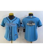 Women's Carolina Panthers Blue Team Big Logo With Patch Cool Base Stitched Baseball Jersey(Run Small)