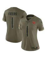 Women's Chicago Bears #1 Justin Fields 2022 Olive Salute To Service Limited Stitched Jersey(Run Small)