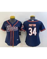 Women's Chicago Bears #34 Walter Payton Navy With Patch Cool Base Stitched Baseball Jersey(Run Small)