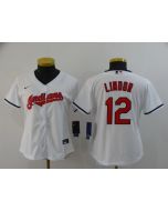 Women's Cleveland indians #12 Francisco Lindor White Stitched MLB Jersey(Run Small)