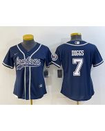 Women's Dallas Cowboys #7 Trevon Diggs Navy With Patch Cool Base Stitched Baseball Jersey(Run Small) (Navy)