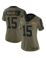 Women's Kansas City Chiefs #15 Patrick Mahomes 2021 Olive Salute To Service Limited Stitched Jersey(Run Small)