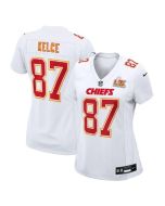 Women's Kansas City Chiefs #87 Travis Kelce Tundra White Super Bowl LIX Fashion Game Jersey (White)