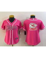 Women's Kansas City Chiefs Pink Team Big Logo With Patch Cool Base Stitched Baseball Jersey(Run Small)