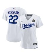 Women's Los Angeles Dodgers #22 Clayton Kershaw White 2024 World Series Home Home Replica Jersey
