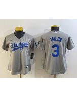 Women's Los Angeles Dodgers #3 Chris Taylor Grey Stitched Jersey(Run Small)