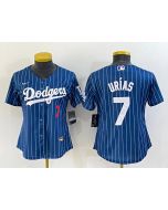 Women's Los Angeles Dodgers #7 Julio Urias Navy/Gold Stitched Baseball Jersey(Run Small)