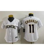 Women's Milwaukee Brewers #11 Jackson Chourio White Cool Base Stitched Jersey (White)