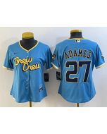 Women's Milwaukee Brewers #27 Willy Adames 2022 Powder Blue City Connect Cool Base Stitched Jersey(Run Small)