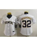 Women's Milwaukee Brewers #32 Jacob Misiorowski White Cool Base Stitched Jersey (White)