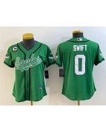Women's Philadelphia Eagles #0 D'andre Swift Green With 3-Star C Patch Cool Base Stitched Baseball Jersey(Run Small)