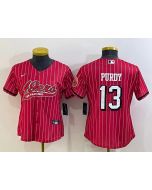 Women's San Francisco 49ers #13 Brock Purdy New Red With Patch Cool Base Stitched Baseball Jersey(Run Small)