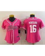 Women's San Francisco 49ers #16 Joe Montana Pink With Patch Cool Base Stitched Baseball Jersey(Run Small)