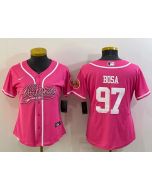 Women's San Francisco 49ers #97 Nick Bosa Pink With Patch Cool Base Stitched Baseball Jersey(Run Small)
