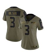 Women's Seattle Seahawks #3 Russell Wilson 2021 Olive Salute To Service Limited Stitched Jersey(Run Small)