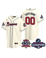 Youth Atlanta Braves Customized 2021 Cream World Series Champions With 150th Anniversary Cool Base Stitched Jersey