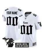 Youth Detroit Lions White 2025 F.U.S.E. "Gothic Motor Grit Edition" Vapor Limited Stitched Football Custom Jersey