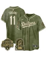 Youth Los Angeles Dodgers #11 Roki Sasaki Olive New Era 2026 Armed Forces Day Jersey