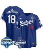 Youth Los Angeles Dodgers #18 Yoshinobu Yamamoto Royal 2025 World Series Champions Jersey (Royal)