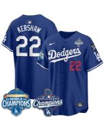 Youth Los Angeles Dodgers #22 Clayton Kershaw Royal 2025 World Series Champions Jersey (Royal)