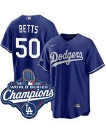 Youth Los Angeles Dodgers #50 Mookie Betts Royal 2025 World Series Champions Home Replica Jersey (Royal)