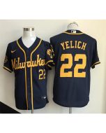 Youth Milwaukee Brewers #22 Christian Yelich Navy 2025 Stitched Baseball Jersey (Navy)