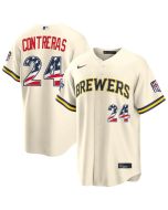 Youth Milwaukee Brewers #24 William Contreras Cream 2026 All-Star Edition Stars & Stripes Stadium Jersey (Cream)