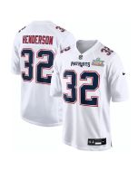 Youth New England Patriots #32 TreVeyon Henderson White Super Bowl LX Patch Tundra Fashion Game Jersey