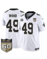 Youth New Orleans Saints #49 Zach Wood White 2026 With 4-Star C Patch And 60th Anniversary Patch Vapor F.U.S.E Limited Jersey